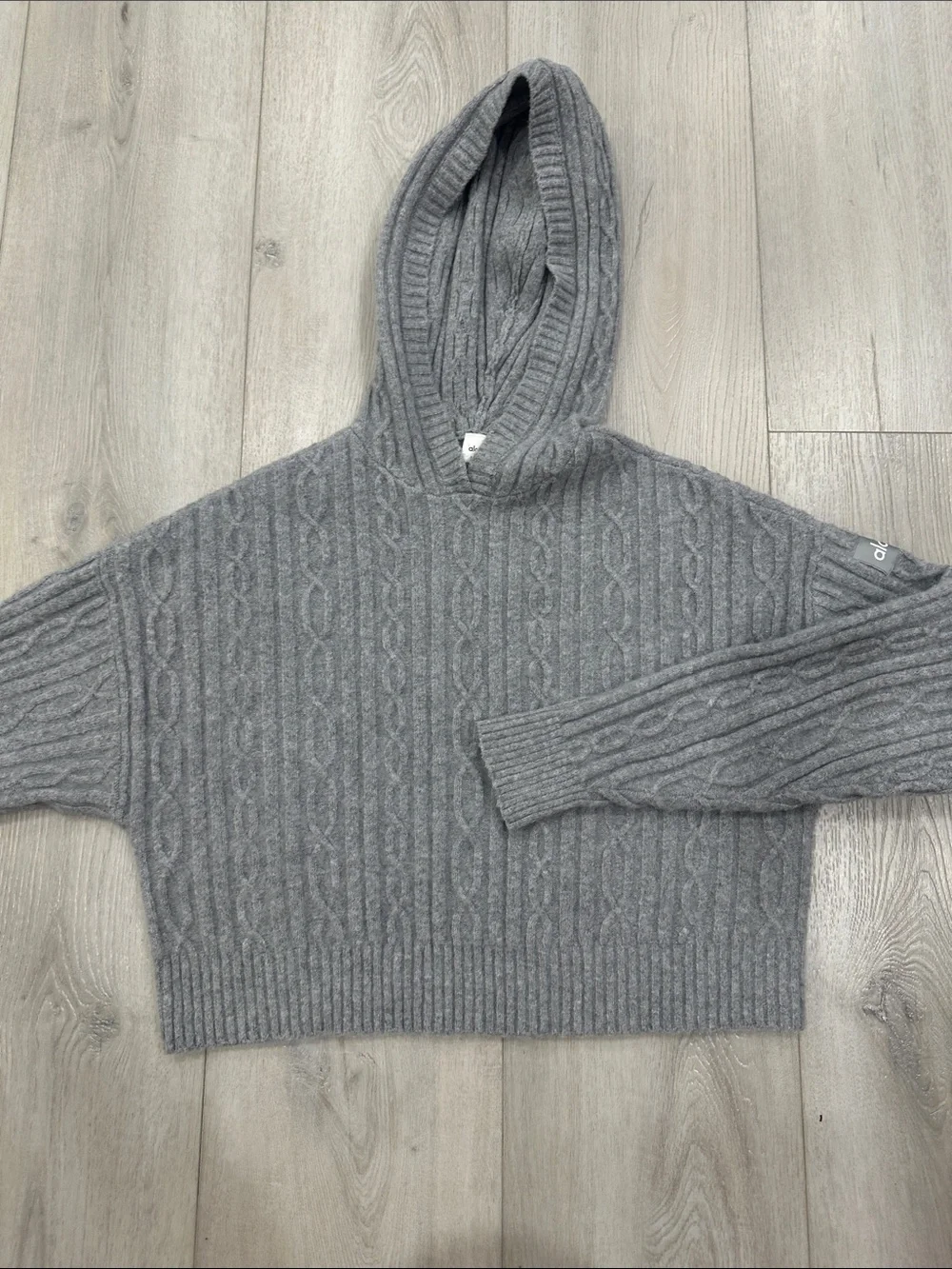 Alo Yoga Gray Cable Knit Hooded Sweater Cardigan Size Medium